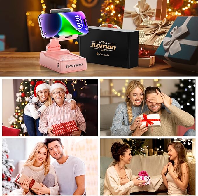 JTEMAN Gifts for Men Women,Cell Phone Stand with Bluetooth Speaker,Cool Tech Gadgets,Unique Birthday Gifts for Men Husband Mom Dad-Pink
