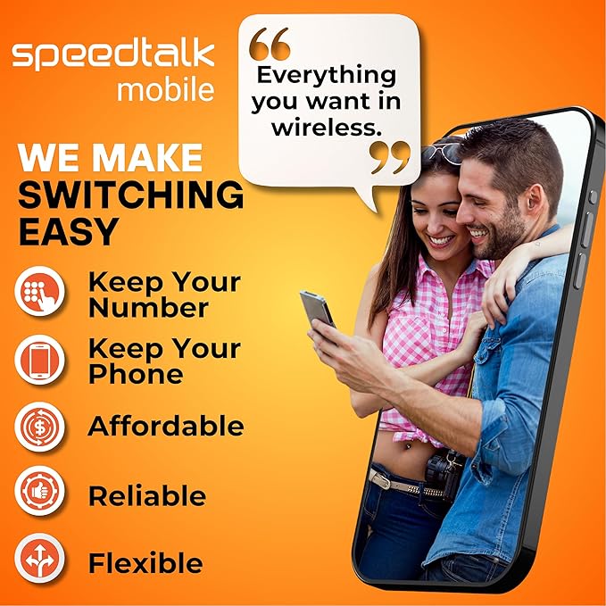 SpeedTalk Mobile Pre-Paid SIM Card Starter Kit – No Contract Wireless Plans from $5/mo Talk Text Data Unlimited Plans from $9/mo - Cellphone 5G 4G LTE iOS Android Smart Phones