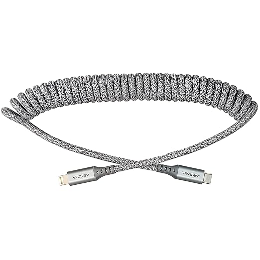 Ventev - Helix 3ft Expandable iPhone Cable | Fast Charging USB C to Apple Lightning Cable | Compatible with iPhone 14/13/12/11 | Coiled MFi Certified iPhone Charger Cord - Gray