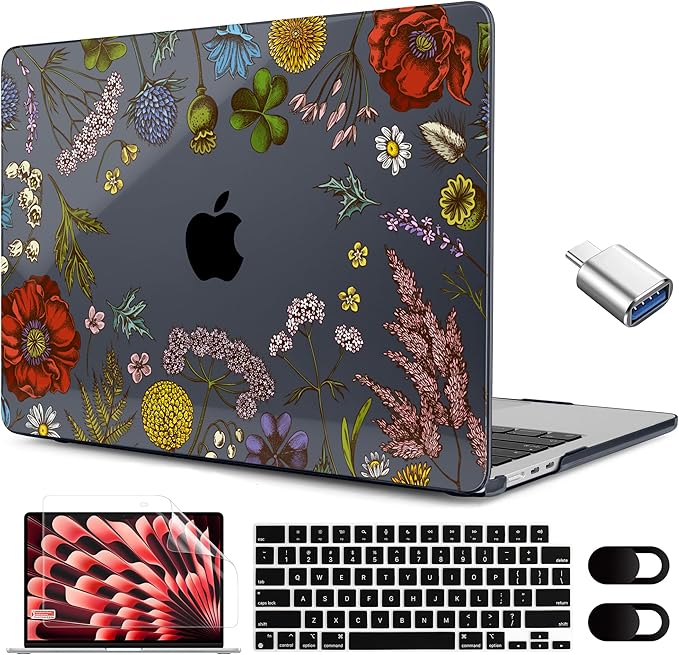 MEEgoodo for M4/M3/M2 MacBook Air 15.3 inch Case 2025 2024 2023, Case Fit Model (A3241/A3114/A2941) for MacBook Air 15 inch, Laptop Hard Shell with Keyboard Cover, Clover