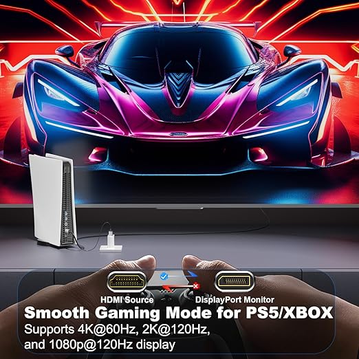 Active HDMI to DisplayPort Cable 3FT, 4K 60Hz 1080p 120Hz, Unidirectional HDMI Source to DP Monitor Display Port Cable Compatible for PC, Laptop, Computer, NVIDIA, AMD, PS5/4, Xbox