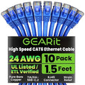 GearIT Cat 6 Ethernet Cable Pack - 10-Pack 1.5 ft Cat6 Ethernet Patch Cables | RJ45 Network Patch Cable, 10 Gbps Snagless Gold-Plated Connectors - Ethernet Cable Cat 6 for PC, TV, Router - Blue