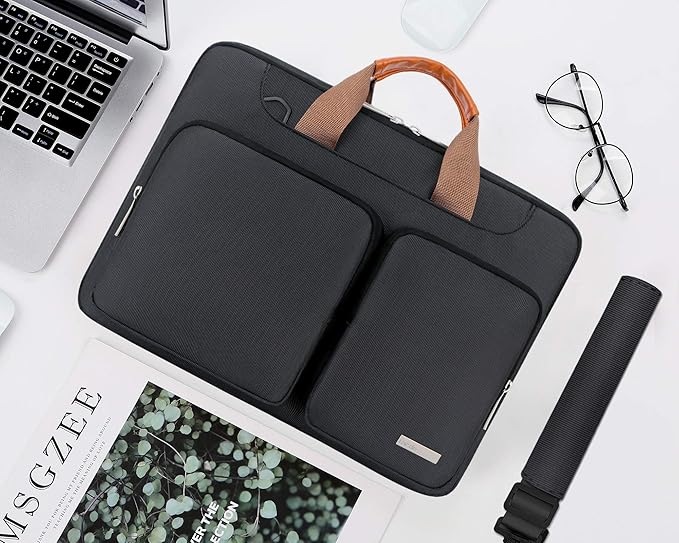 Lacdo 360° Protective Laptop Shoulder Bag for 15 inch New MacBook Air M4 A3241 2025, M3 A3114, M2 A2941 2024-2023, 15 inch MacBook Pro A1990 A1707, Dell XPS 15 Plus 2022-2020 Computer Case Bag, Black
