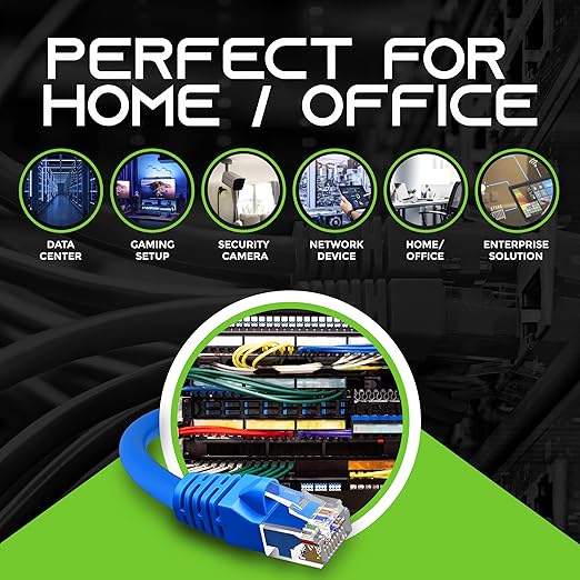 GearIT 50-Pack, Cat5e Ethernet Patch Cable 1.5 Feet - Snagless RJ45 Computer LAN Network Cord, Blue - Compatible with 48 Port Switch POE Rackmount 48port Gigabit