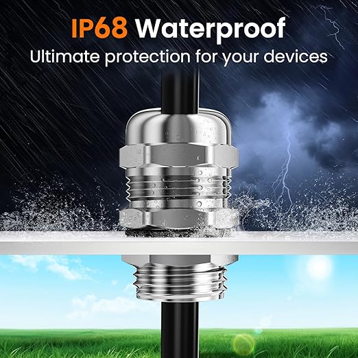 QILIPSU 4pcs 1/2" NPT 304 Stainless Steel Cable Gland Long Thread Waterproof IP68 Metal Strain Relief Cord Grip Cable Pass Through Wire Connector
