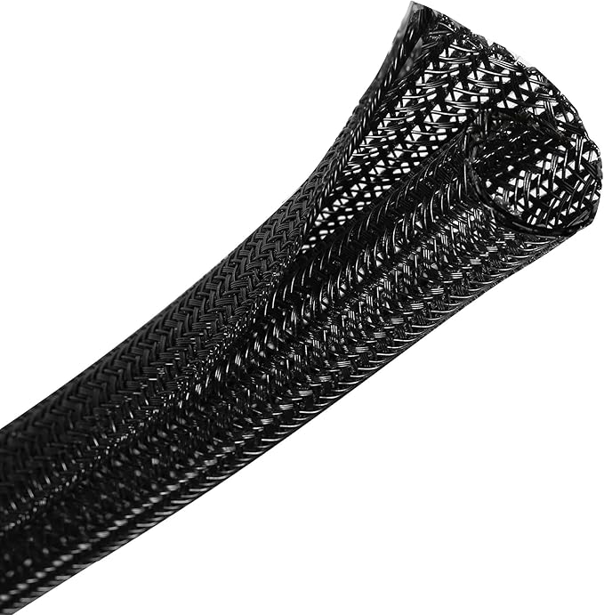 CrocSee 25ft - 3/8 inch Braided Cable Management Sleeve Cord Protector - Self-Wrapping Split Wire Loom for TV/Computer/Home Theater/Engine Bay - Black