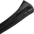 CrocSee 25ft - 1.25 inch Braided Cable Management Sleeve Cord Protector - Self-Wrapping Split Wire Loom for TV/Computer/Home Theater/Engine Bay - Black