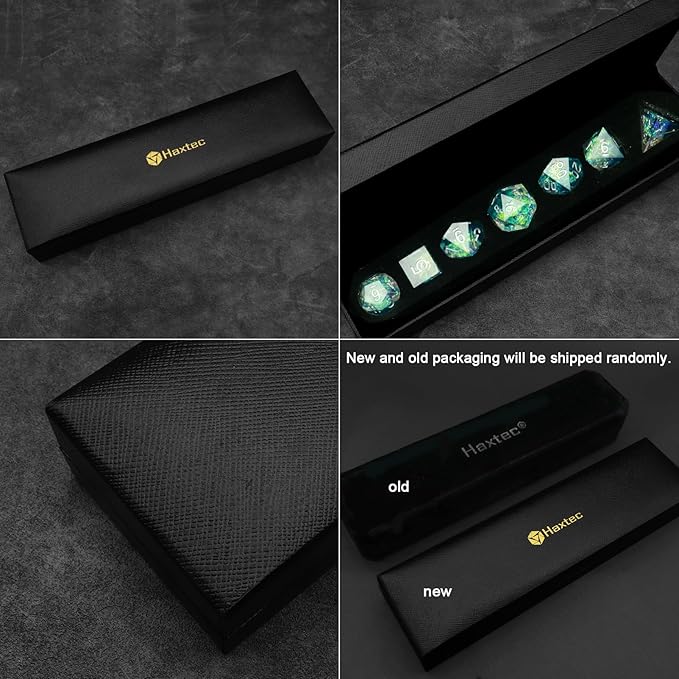 Haxtec DND Dice Set Sharp Edge Resin Dice Iridecent Inclusion with Dice Case Green D&D Dice for RPG Role Playing Games Compatible with Dungeons and Dragons Gift Galaxy Series