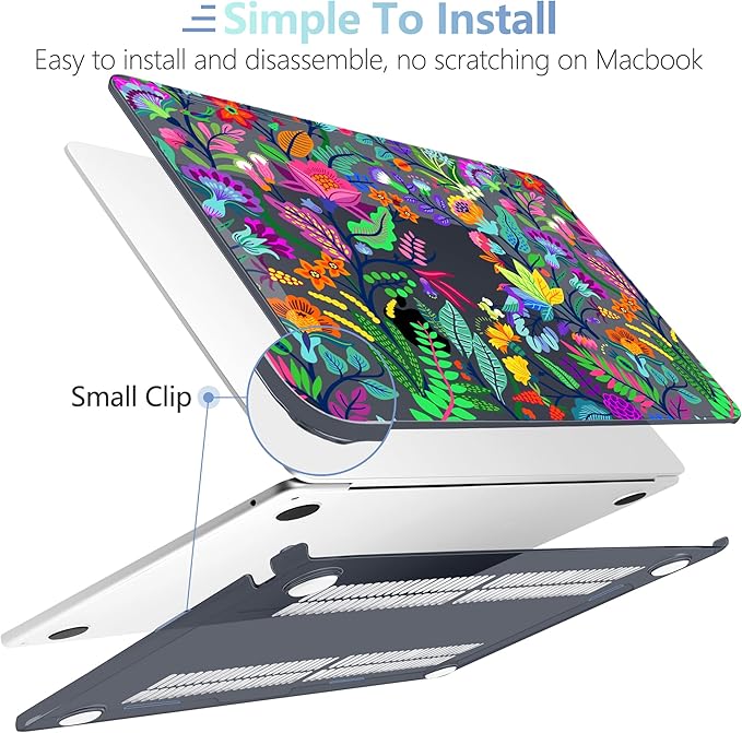 MEEgoodo Case for MacBook Air M4/M3/M2 13.6 inch 2025 2024 2022, Fit Model A3240 A3113 A2681, Compatible with MacBook Air 13 inch, Laptop Hard Case with Keyboard Cover, Bright Flowers & Tropic Leaves