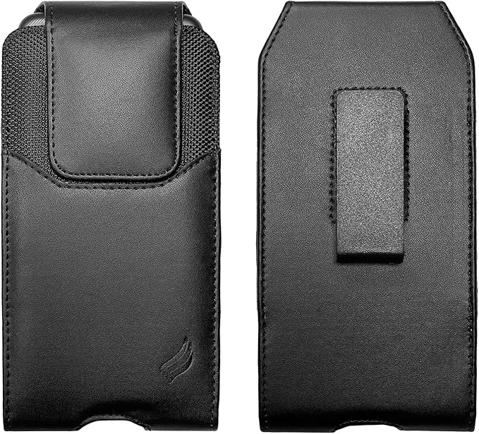 Leather Cellphone Holster for iPhone 11 Pro Max, XS Max, 8/7 Plus, Vision Plus, Nokia C210, Galaxy A53, S23+, TCL 30Z - Vertical Case Waist Carrying Pouch with Belt Clip/Loops, Black