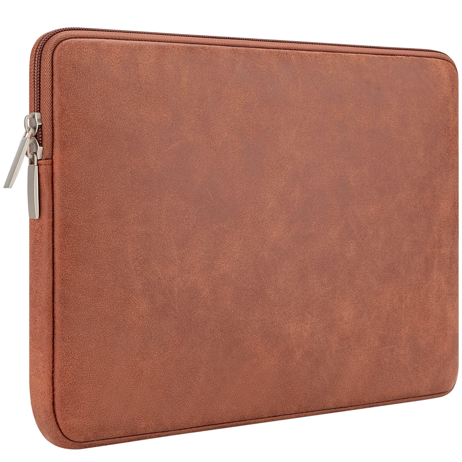 RAINYEAR 11 Inch Laptop Sleeve PU Suede Leather Case Padded Cover, Brown