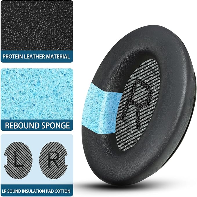 Headphones Replacement Ear Pads, Protein Leather earpad Cushions for Bose AE2/QC15/QC25 Headphones, Replacement Earpads, Softer Memory Foam - Black