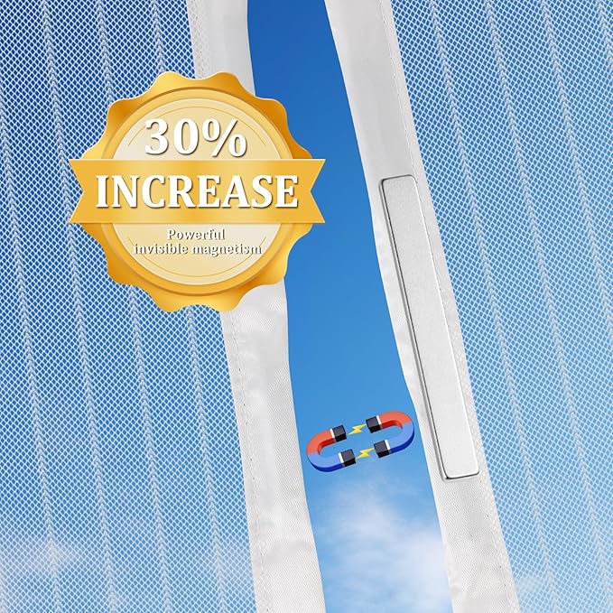 Magnetic Screen Door - Self Sealing, Heavy Duty, Hands Free Mesh Partition Keeps Bugs Out Let Breeze in- Pet and Kid Friendly - Keep Open Feature (White, Fit Door Size 48 x 80 Inch)