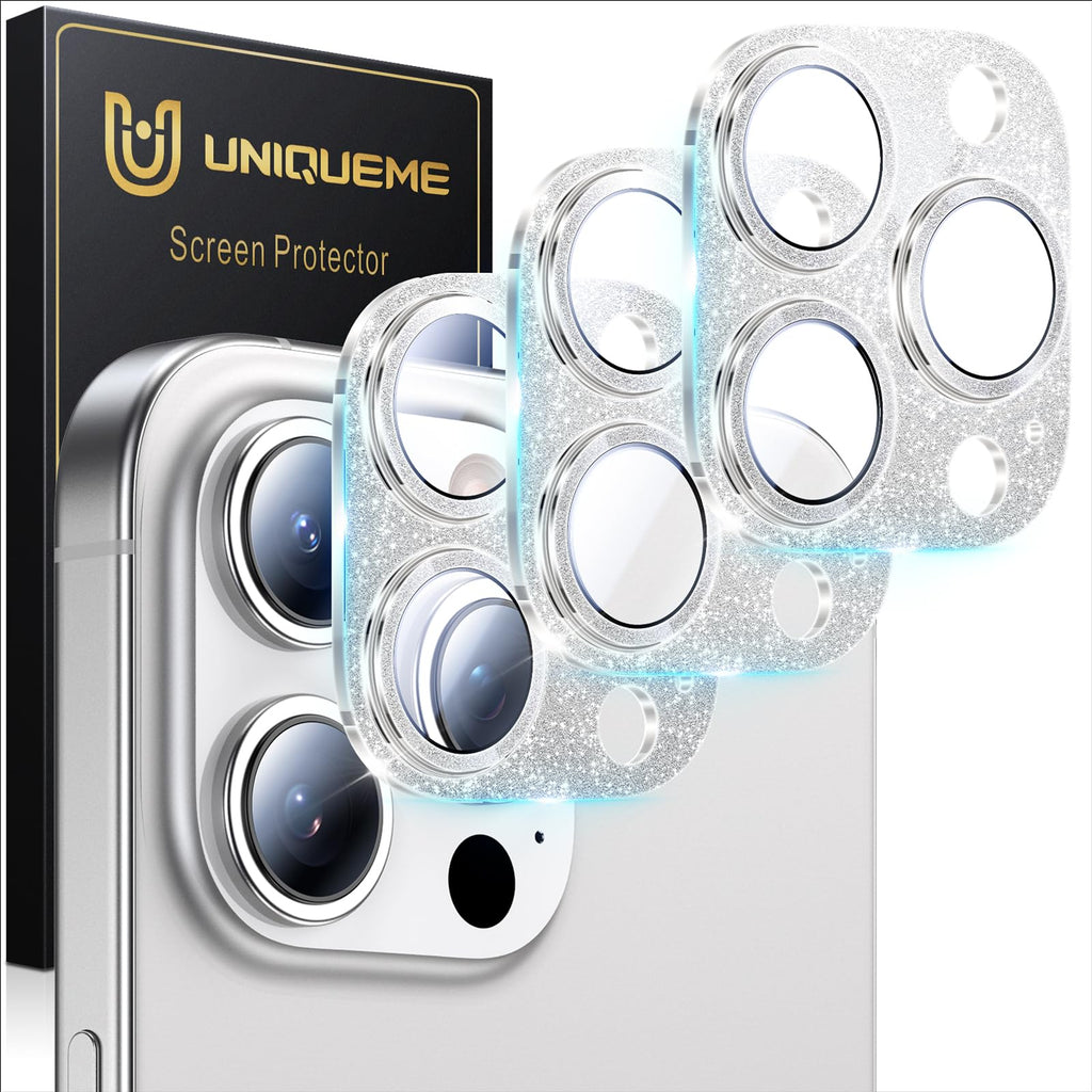 UniqueMe for iPhone 15 Pro/15 Pro Max Camera Lens Protector-Bling Silver
