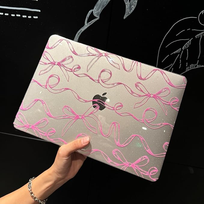Compatible with MacBook Air 13.6 inch Case, M4 A3240/M3 A3113/M2 A2681 (Released 2025 to 2022), Hard Shell, Keyboard Cover, Screen Protector, Webcam Cover & Type-C Adapter, Sparkly Bows