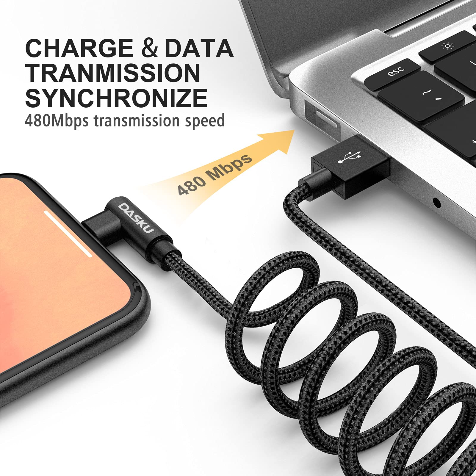 90 Degree iPhone Charging Cable [MFi Certified] Lightning Cable 10FT 2 Pack