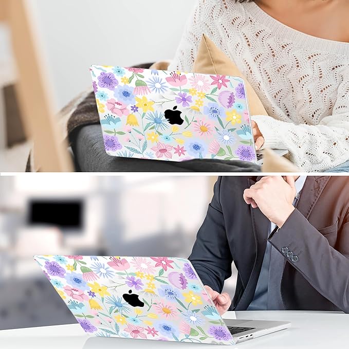 TWOLSKOO Compatible with M4 MacBook Air 15 inch Case 2025-2023 Released Model M4 A3241 M3 A3114 M2 A2941, Plastic Hard Shell & Screen Protector & Keyboard Cover & Type C Adapter, Flying Astronauts