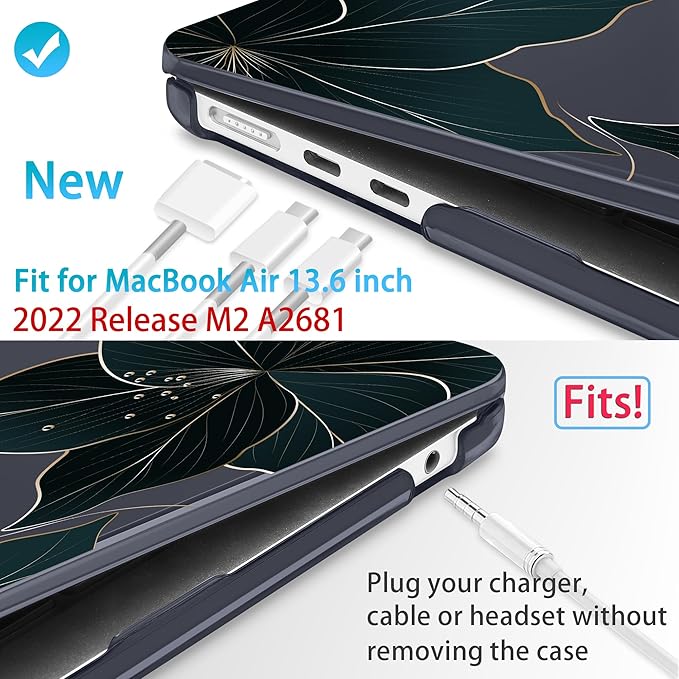 Mektron for 2025 M4 MacBook Air 13.6 Inch A3240 Case Fits 2023 A2681 M2 2024 A3113 M3 Chip with Liquid Retina Display Touch ID, Printed Plastic Hard Shell Cover for MacBook Air 13.6", Floral C218