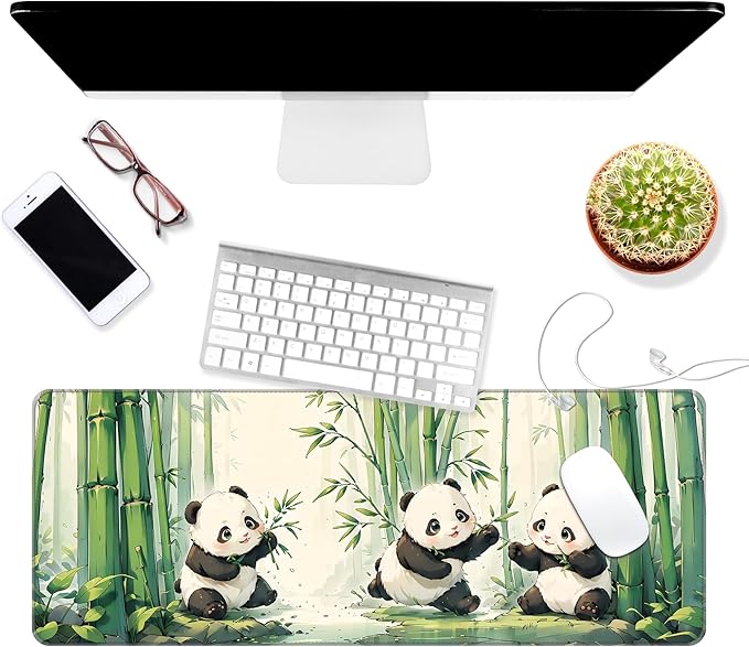 Dynippy Thin Extended Gaming Mouse Pad （31.5 * 11.8 * 0.08 inch） with Stitched Edges Large Mousepad Long XXL Keyboard and Mouse pad Desk Mat for Gaming Office & Home - Cute Panda