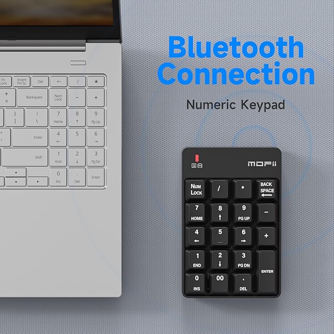 MOFII Bluetooth 5.1 Number Pad Wireless Numeric Keypad Silent 19 Keys USB Keypads, Portable Financial Accounting Numpad 10 Key for Laptop/Notebook/Surface Pro/PC - Black