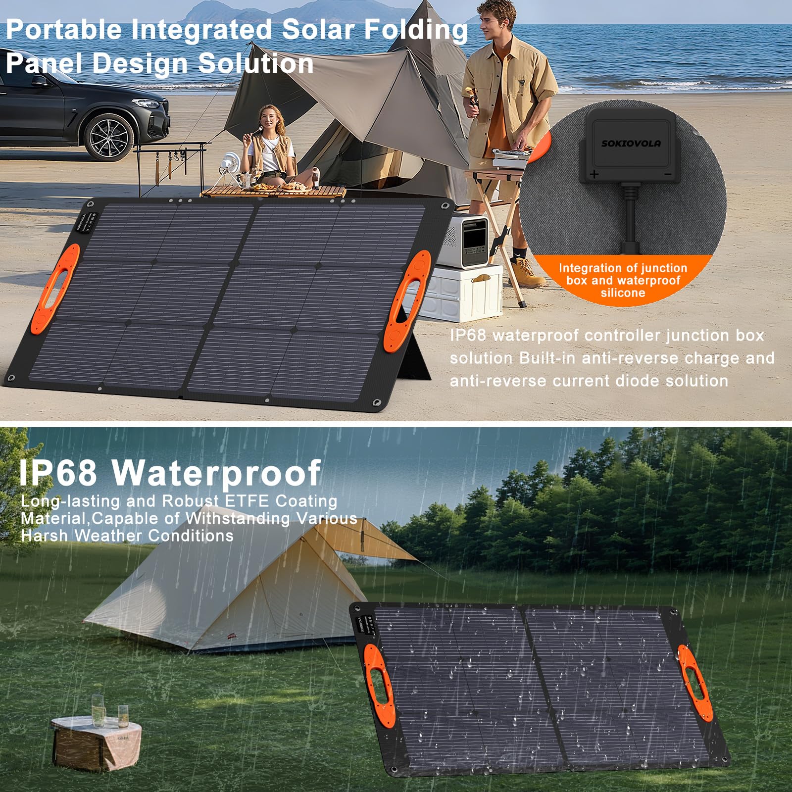 SOKIOVOLA N-Type 16BB 100W Portable Solar Panel 18V ETFE Portable Foldable Solar Charger NextGen 25% High Conversion Folding Solar Panel for Camping Outdoor RV