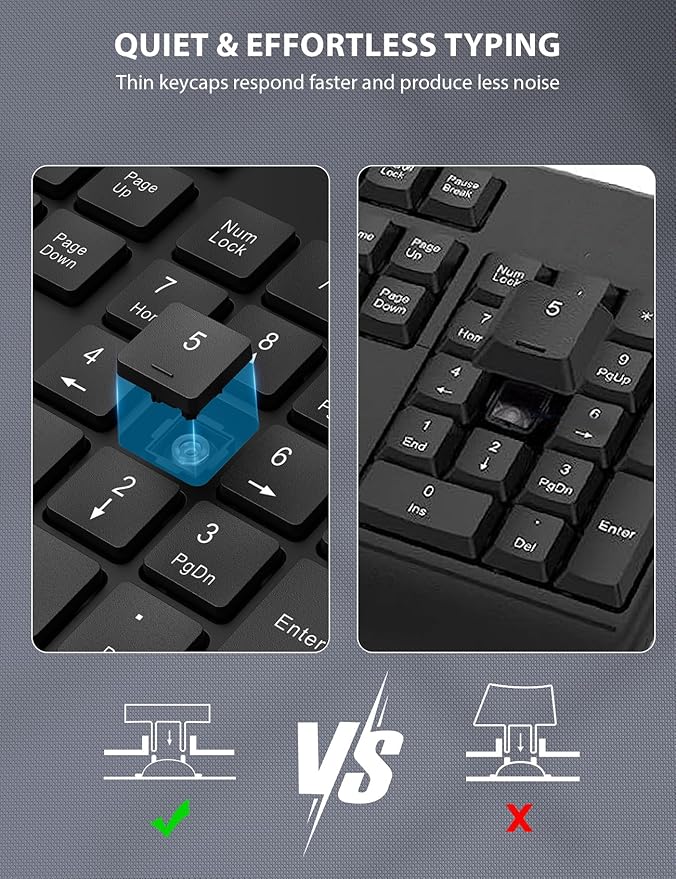 Wireless Keyboard and Mouse Combo - Full-Sized Ergonomic Keyboard with Wrist Rest, Phone Holder, Sleep Mode, Silent 2.4GHz Cordless Keyboard Mouse Combo for Computer, Laptop, PC, Mac, Windows -Trueque