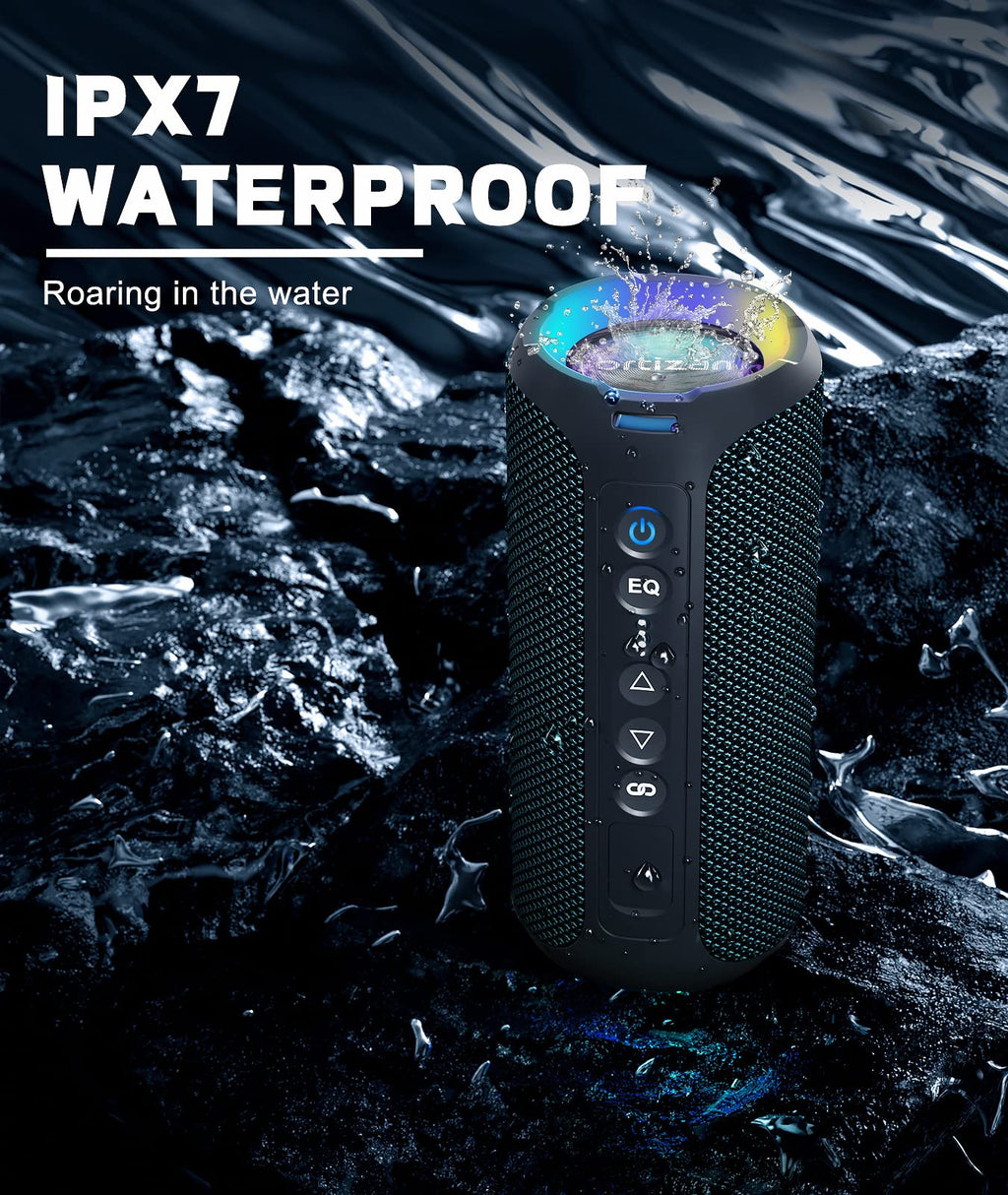 Ortizan Portable Bluetooth Speaker (2nd Gen), 40W powerful sound and deep bass, IPX7 waterproof, 30 hours of playtime, TWS for 2 speakers pairing for home, outdoor and travel - Electronics gift, Black