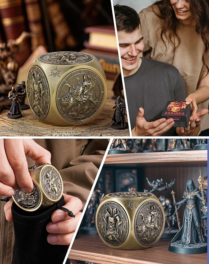 Kabinka Spinner Dice for 7 in 1 DND Dice Set, Unique Metal Dice for Dungeons and Dragons RPG Role Playing Gaming (Bronze)