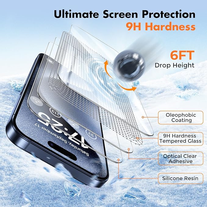 UNBREAKcable Screen Protector for iPhone 15 Pro Max [Easy Installation Frame] [9H Hardness] [Bubble Free] [99.99% Clear] Shatterproof Tempered Glass Screen Protector for Apple 6.7 inch, 2 Pack