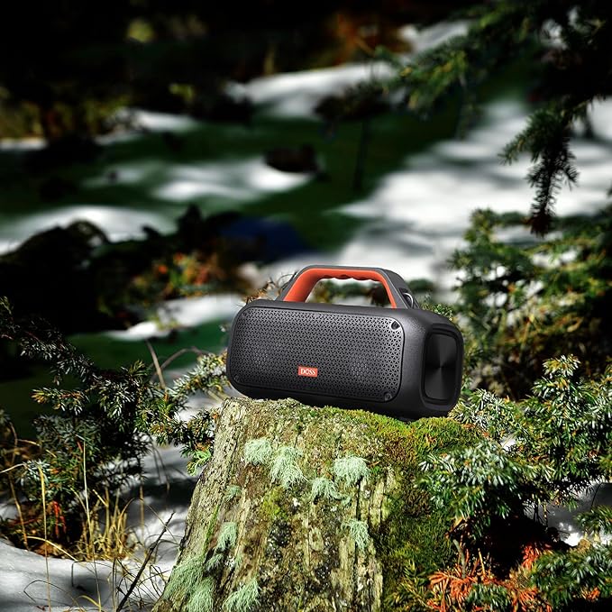 DOSS Extreme Boom Bluetooth Outdoor Speaker with 60W Mighty Sound, Deep Bass, 30H Playtime, USB-C, Bluetooth 5.3, IPX6 Waterproof with Portable Strap for Camping, Beach, Garage-Orange