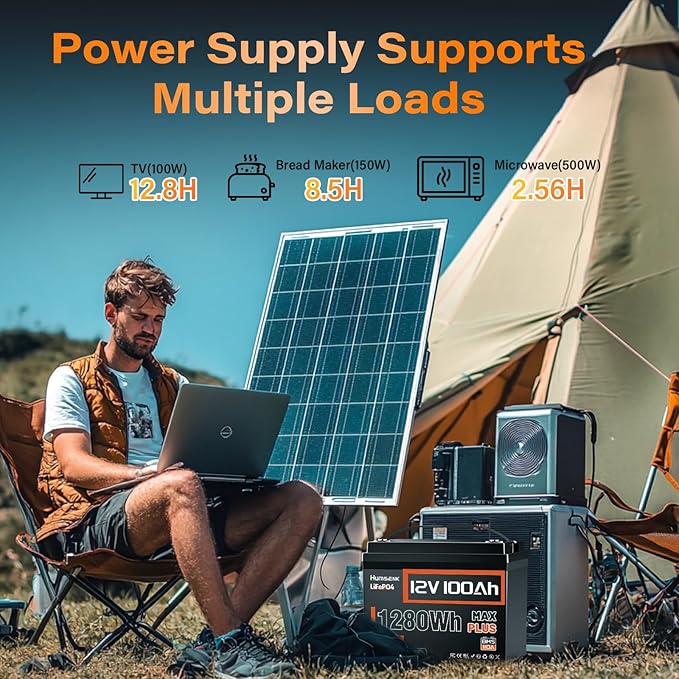 12V 100Ah LiFePO4 Lithium Battery MAX PLUS, 15000+ Deep Cycle Battery, Built-in 110A BMS with Low-Temp Protection, Ideal for RV, Marine, Trolling Motors, Off Grid etc.