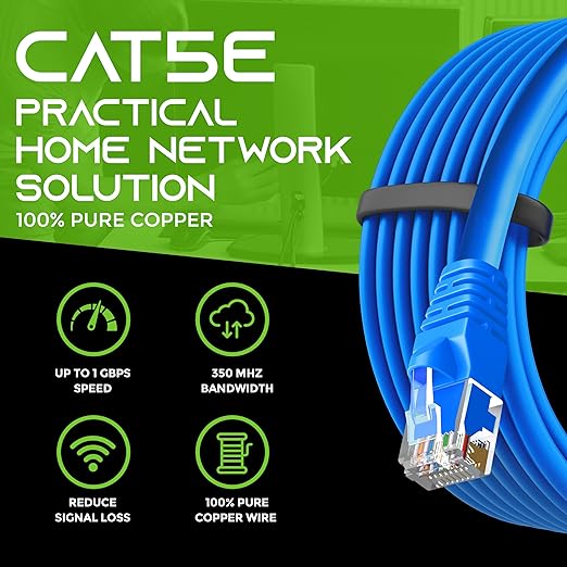 GearIT 24-Pack, Cat5e Ethernet Patch Cable 2 Feet - Snagless RJ45 Computer LAN Network Cord, Blue - Compatible with 24 48 Port Switch POE Rackmount 24port Gigabit