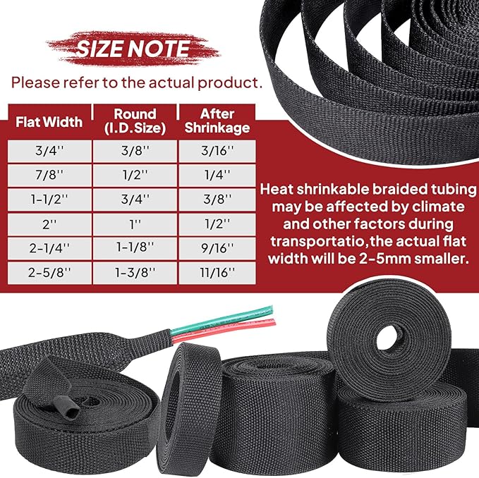 Heat Shrink Fabric Tubing Braided Sleeving 2:1 - Abrasion Protection Flexibility Wiring Harness Cable Sheath (3/8" ID, 30ft)