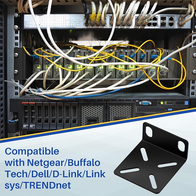 Pelopy Rack Mount Kit Compatible with 17.3 Inch Wide Switches, Adjustable Rack Ears Universal Mount Brackets Compatible with Netgear/Buffalo Tech/Dell/D-Link/Linksys/TRENDnet Products