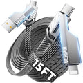 4-in-1 Long USB C Cable 60W 15FT Compatible With Lightning Cable [Fast Charging&Data Transfer] Flat Nylon Braided for iPhone iPad Charger Cord, Multi Charge Wire Combo with L/Type C/USB A Port