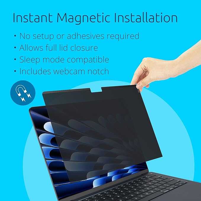 Kensington MP136 Magnetic MacBook Air Privacy Screen for 13.6 inch MacBook Air (2022-2024, M2, M3), Removable Laptop Privacy Filter, Anti Glare Blue Light MacBook Mac Screen Protector