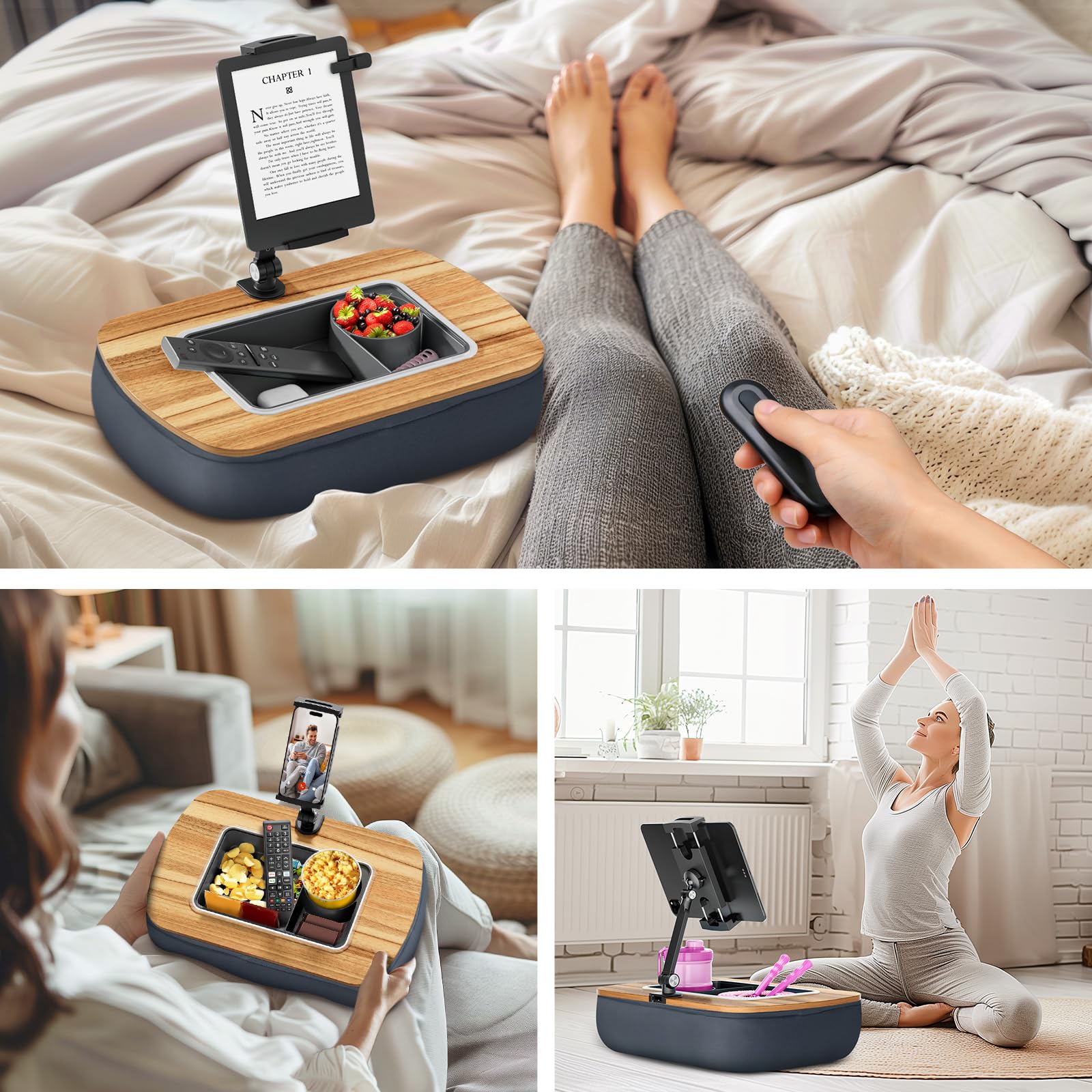 ERGONOV Tablet Pillow Stand for Lap, Adjustable iPad Holder with Snack Bowl