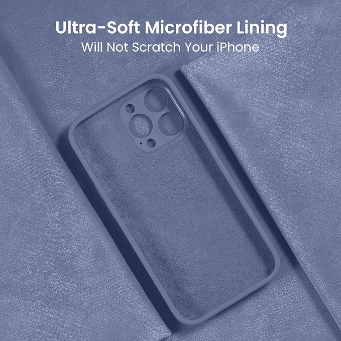FireNova Designed for iPhone 15 Pro Case, Silicone Upgraded [Camera Protection] Phone Case with [2 Screen Protectors], Soft Anti-Scratch Microfiber Lining Inside, 6.1 inch, Lavender Gray