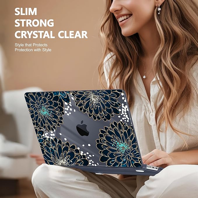 Case for MacBook Air 15 Inch 2025 2024 2023 Release M4 A3241 M3 A3114 M2 A2941, Hard Shell with Screen Protector & Keyboard Cover, Compatible with Touch ID, Luxury Floral
