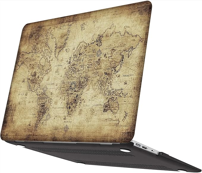 Compatible with MacBook Air 13 Inch Case 2017 2016 2015 2014 2013 2012 2011 2010 Release A1466/A1369, Plastic Hard Shell Case + Keyboard Cover + Screen Protector - World Map