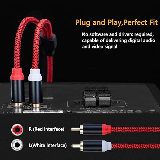 RCA Cable 30Ft,2Rca Male to 2-Rca Male Audio Stereo Subwoofer Cable [Hi-Fi Sound] Nylon-Braided Auxiliary Audio Cord for Home Theater, HDTV, Amplifiers, Hi-Fi Systems,Speakers and etc(30Ft/10M)