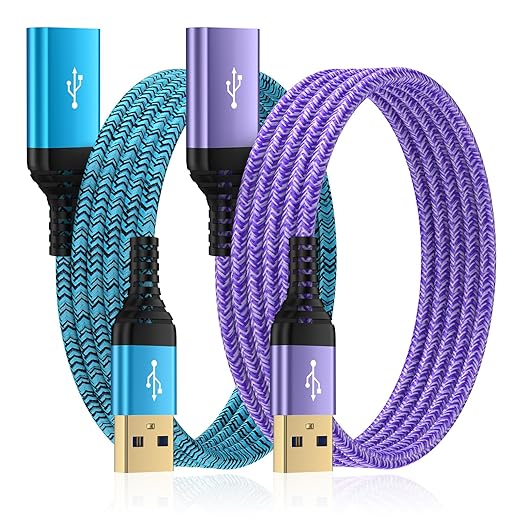 USB Extension Cable 6FT, 2Pack USB Extender USB3.0 Extension Cord Type A Male to Female Extender Cable 5Gbps High Speed Data Transfer for Gamepad,Keyboard,Webcam,Mouse,Camera,Flash Drive,Hard Drive