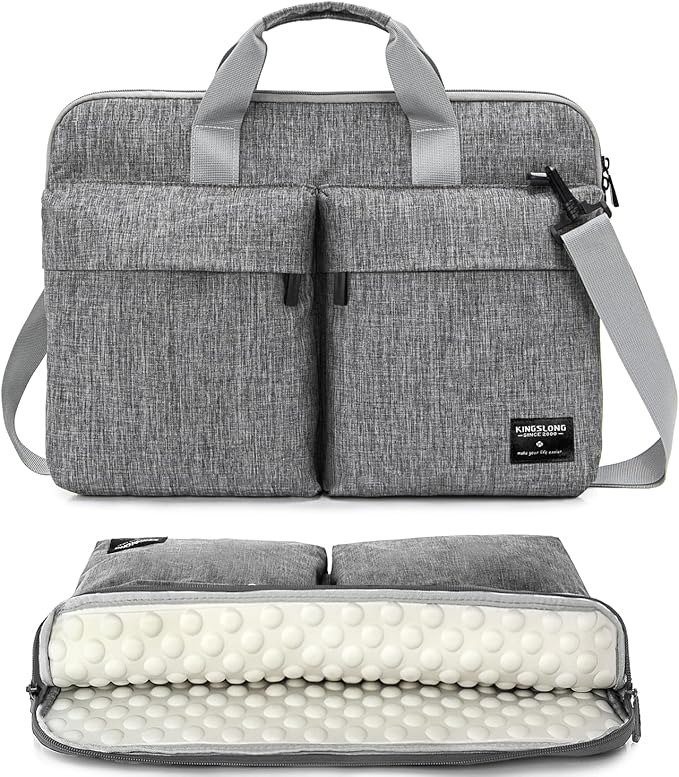 KINGSLONG 15.6 inch Laptop Shoulder Bag, Slim Shockproof Computer Sleeve Notebook Ultrabooks Carrying Case Handbag Cover Fit for Acer Asus Dell Lenovo HP Toshiba, Gray