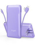 TG90° 10000mAh Power Bank with Built-in AC Wall Plug and Cables, Ultra Slim Phone External Battery Pack Portable Charger Compatible with iPhone and Android Devices