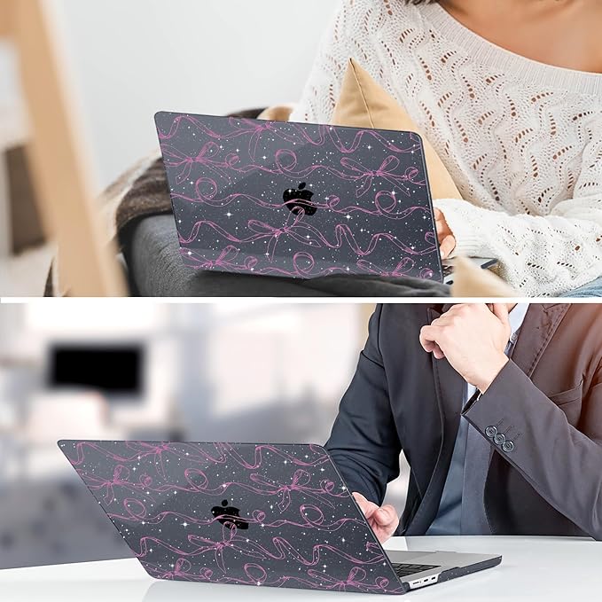 TWOLSKOO Compatible with M4 MacBook Air 13.6 inch Case 2025-2022 Release M4 A3240 M3 A3113 M2 A2681, Plastic Hard Shell & Keyboard Cover & Type C Adapter & Screen Protector, Sparkly Bows