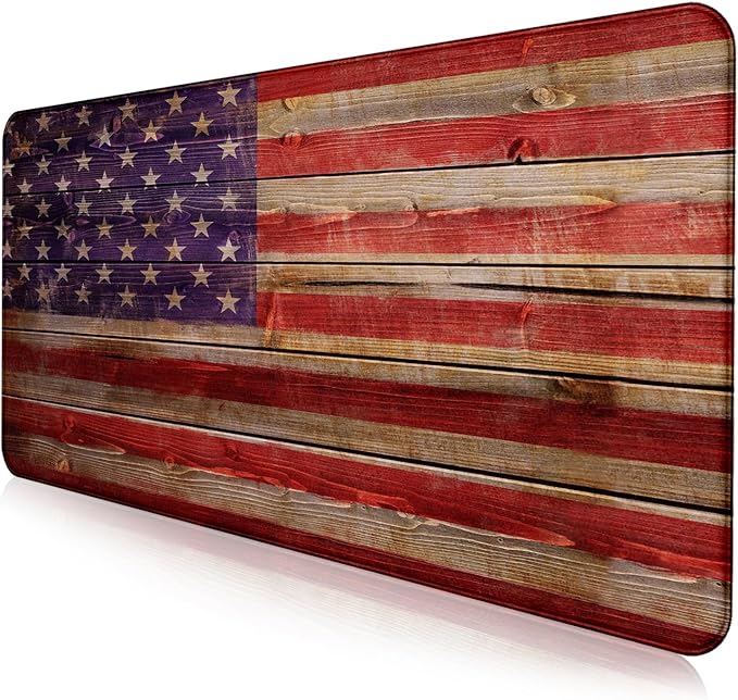 Patriot Wood Grain American Flag Extended Large Gaming Computer Mouse Pad, Suitable for Home Office and Study Keyboard Mouse Pad 35.4 x 15.7 x 0.12 Inches