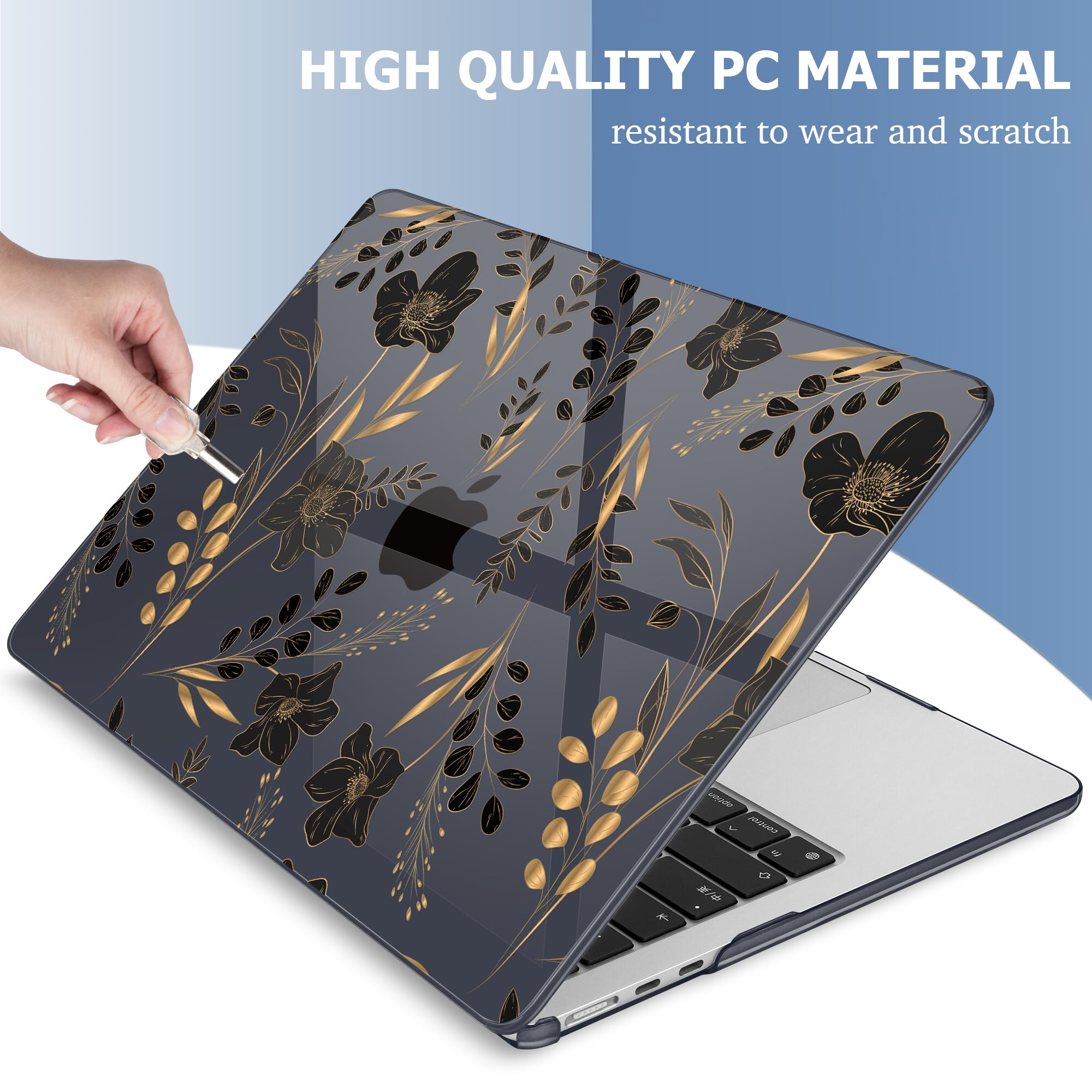 Mektron Case for 2026 MacBook Air 15 INCH M5 A3448 Compatible with M4 A3241 /M3 A3114 /M2 A2941 Printed Plastic Hard Shell Cover with 15.3" Liquid Retina Display Touch ID- Gold Floral