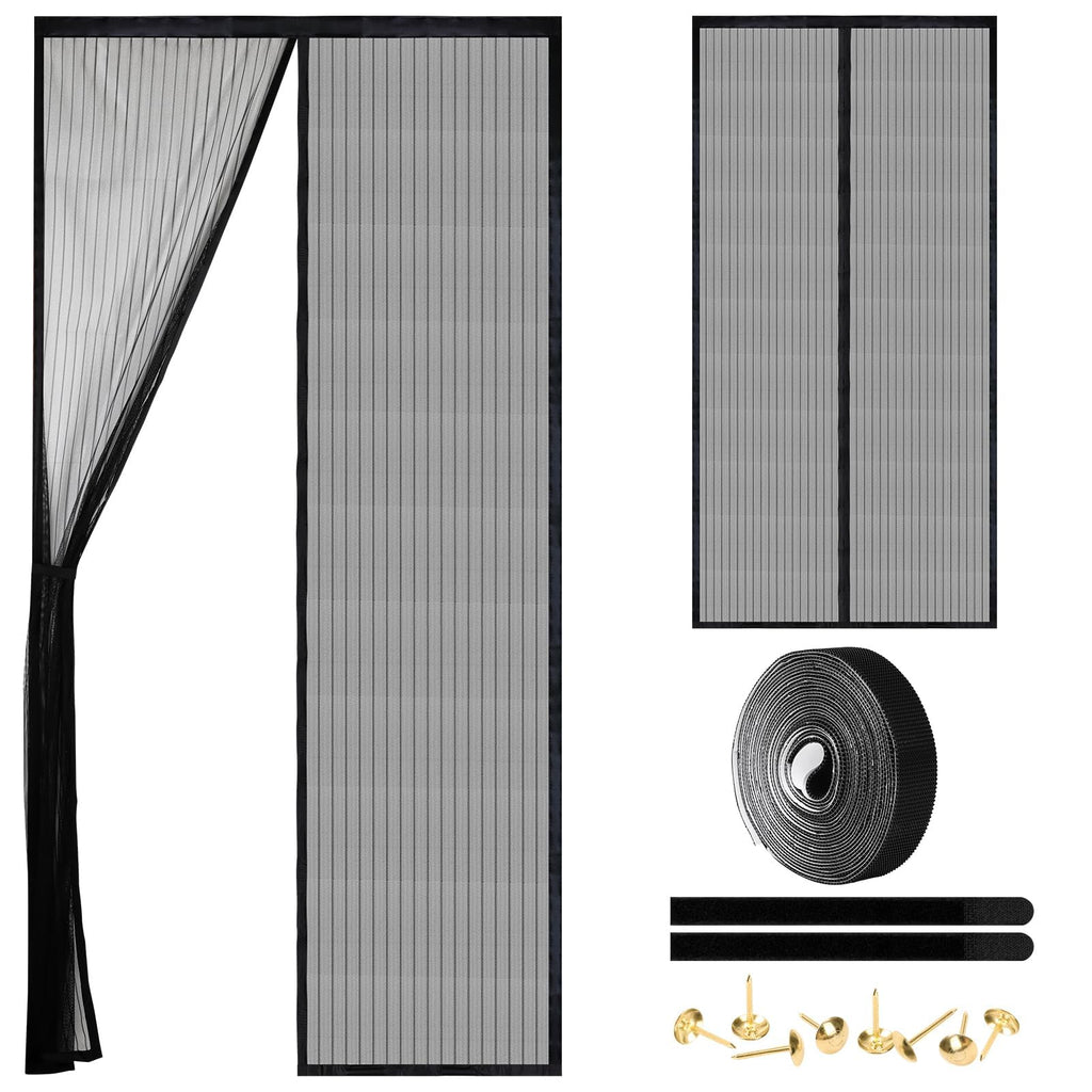 Magnetic Screen Door - Self Sealing, Heavy Duty, Hands Free Mesh Partition Keeps Bugs Out Let Breeze in- Pet and Kid Friendly - Keep Open Feature (Black, Fit Door Size 39 x 82 Inch)
