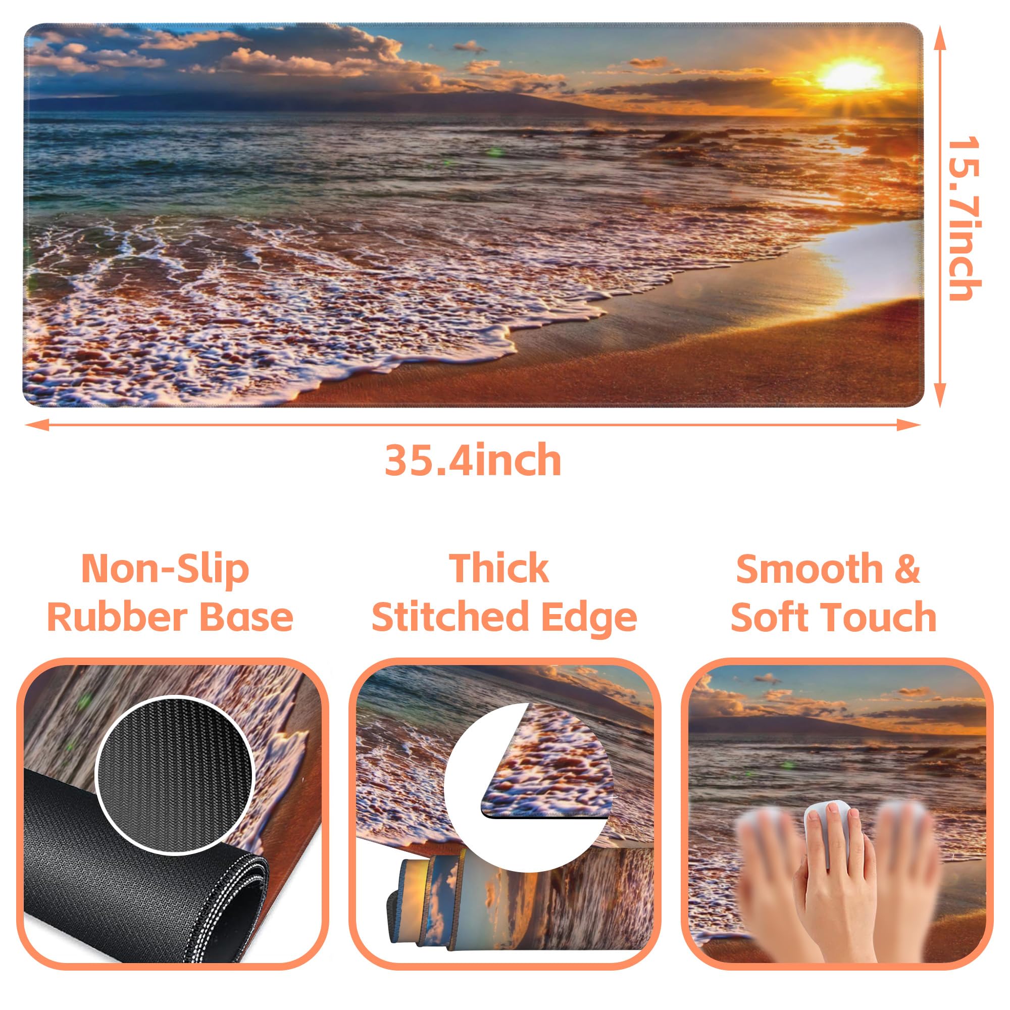 NIYLYNSYN Mouse Pad Large Nice Sunset Non-Slip Game Desk Mat with Stitched Edge Laptop Keyboard Desk Pad for Work Home Gaming (35.4 x 15.7 Inches)