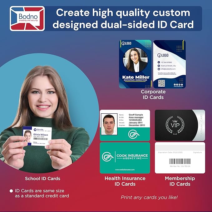 Bodno Magicard 400X Dual Sided ID Card Printer & Complete Supplies Package ID Software - Silver Edition